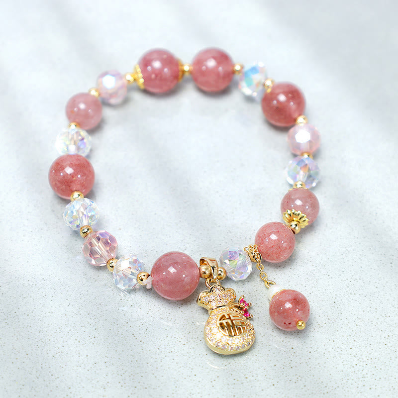 FREE Today: Love Healing Natural Strawberry Quartz Money Bag Charm Positive Bracelet