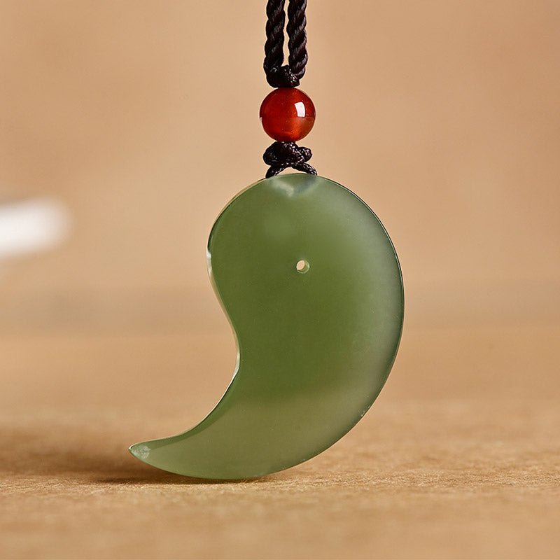 Buddha Stones Yin Yang White Jade Cyan Jade Protection Blessing Necklace String Pendant