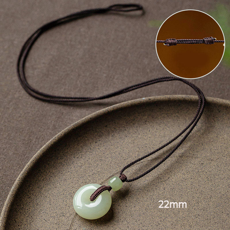 Buddha Stones Natural Round Jade Peace Buckle Luck Prosperity Necklace Pendant