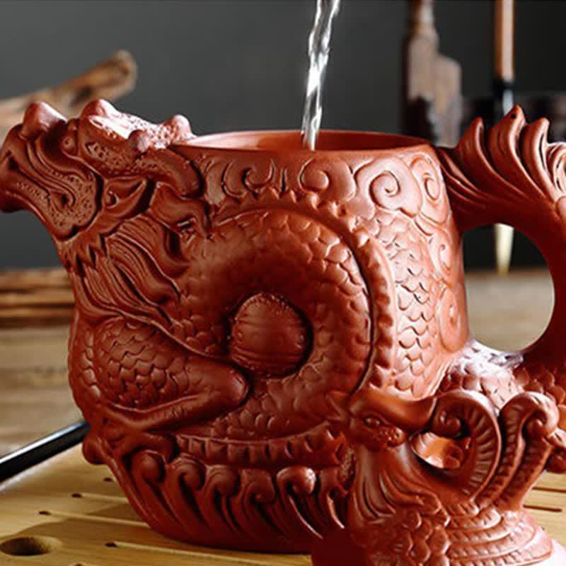Buddha Stones Vintage Dragon Phoenix Ceramic Teapot