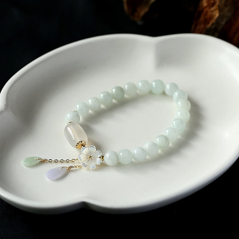 Buddha Stones "Hoping for Purity and Peace"Natural White Jade Bracelet Includes Gift Message Card