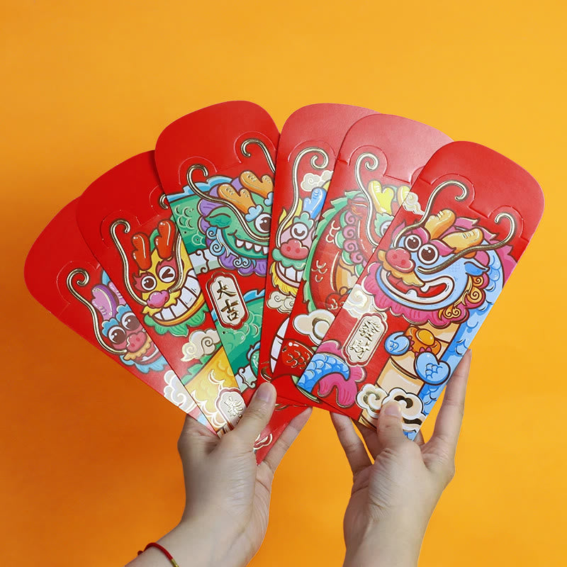 Buddha Stones 6Pcs Chinese Red Envelope Year of the Dragon Lucky Money Envelopes Auspicious Dragon Design 2024 Chinese New Year Dragon Year Envelope