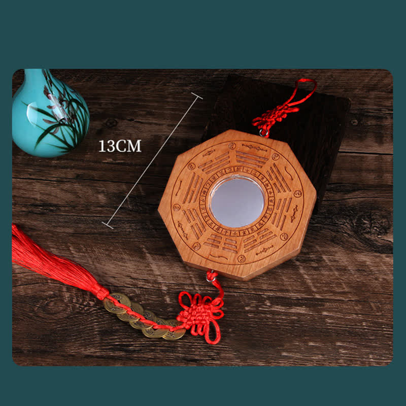 Buddha Stones Feng Shui Bagua Map Peach Wood Five-Emperor Coins Chinese Knotting Balance Energy Map Mirror