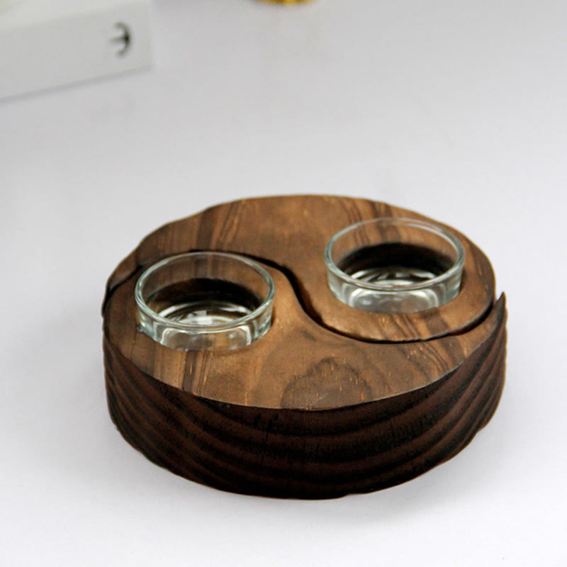 Buddha Stones Yin Yang Wood Candle Holder Meditation Rituals Use Items