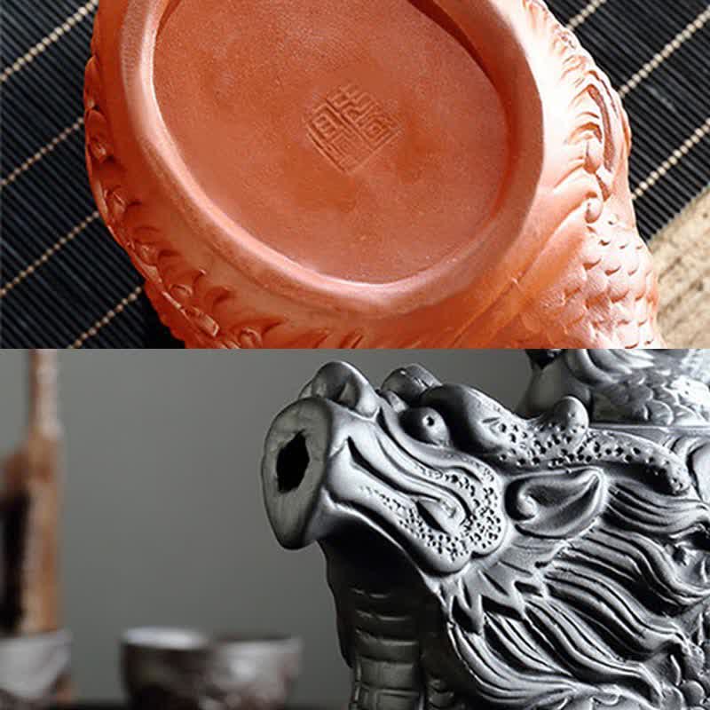 Buddha Stones Vintage Dragon Phoenix Ceramic Teapot