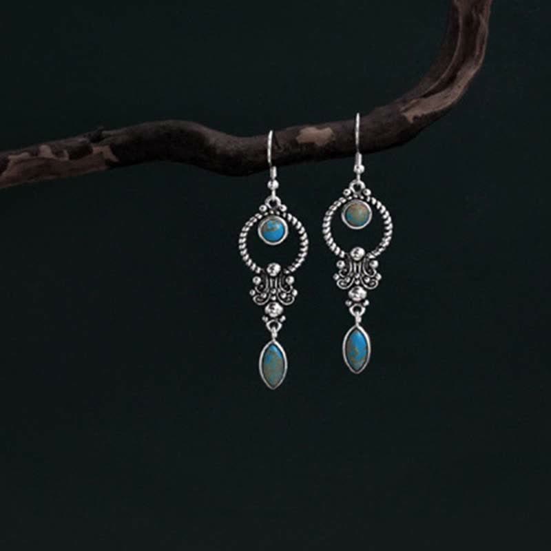 Buddha Stones 925 Sterling Silver Vintage Turquoise Waterdrop Pattern Balance Drop Dangle Earrings