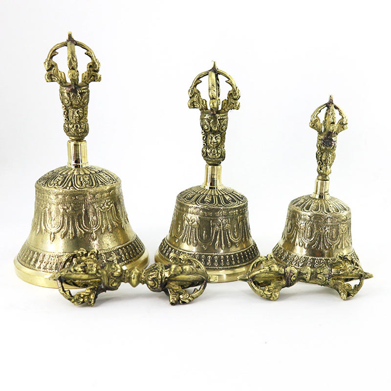 Buddha Stones Tibetan Meditation Bell and Vajra Dorje Copper Balance Handmade Decoration Set