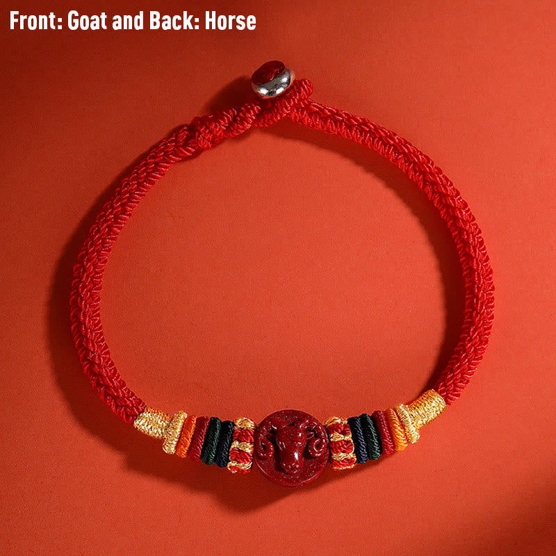 Buddha Stones Year of the Dragon 925 Sterling Silver Chinese Zodiac Cinnabar Auspicious Matches Blessing Bracelet (Extra 30% Off | USE CODE: FS30)