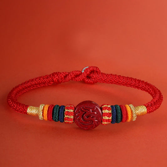 Buddha Stones Year of the Dragon 925 Sterling Silver Chinese Zodiac Cinnabar Auspicious Matches Blessing Bracelet (Extra 30% Off | USE CODE: FS30)