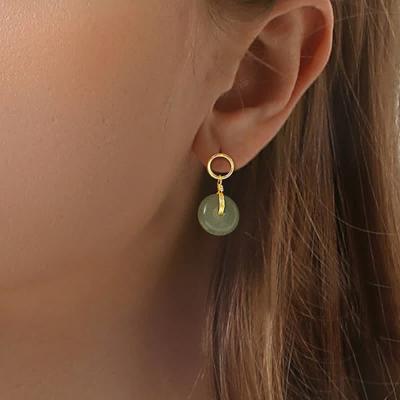Buddha Stones Round Jade Peace Buckle Luck Drop Earrings