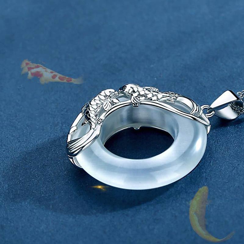 Buddha Stones "Wishing Luck and Prosperity" White Jade Koi Fish Necklace Includes Gift Message Card