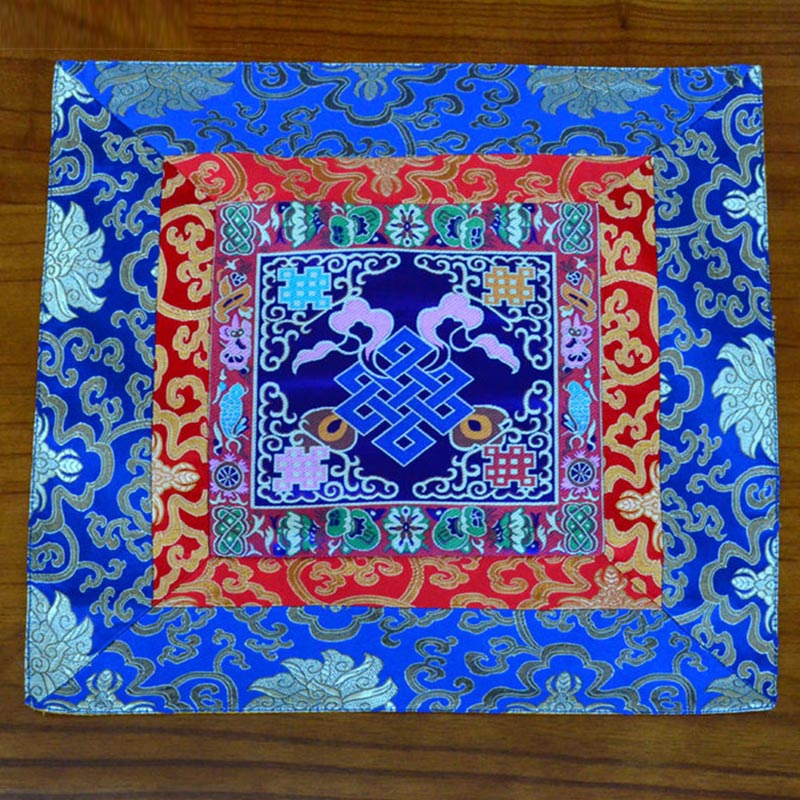 Buddha Stones Prayer Altar Mat Meditation Strength Endless Knot Vajra Man-Bcu Kalachakra Auspicious Symbols