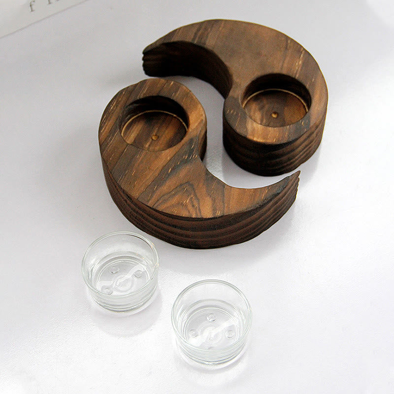 Buddha Stones Yin Yang Wood Candle Holder Meditation Rituals Use Items