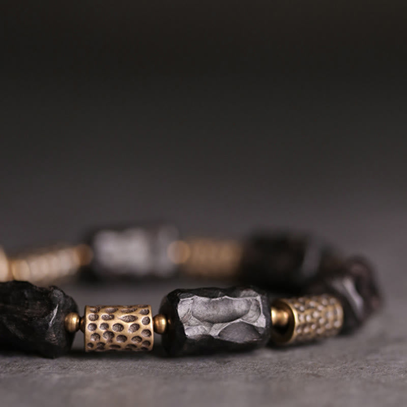 Buddha Stones Tibetan Ebony Wood Copper Calm Peace Bracelet