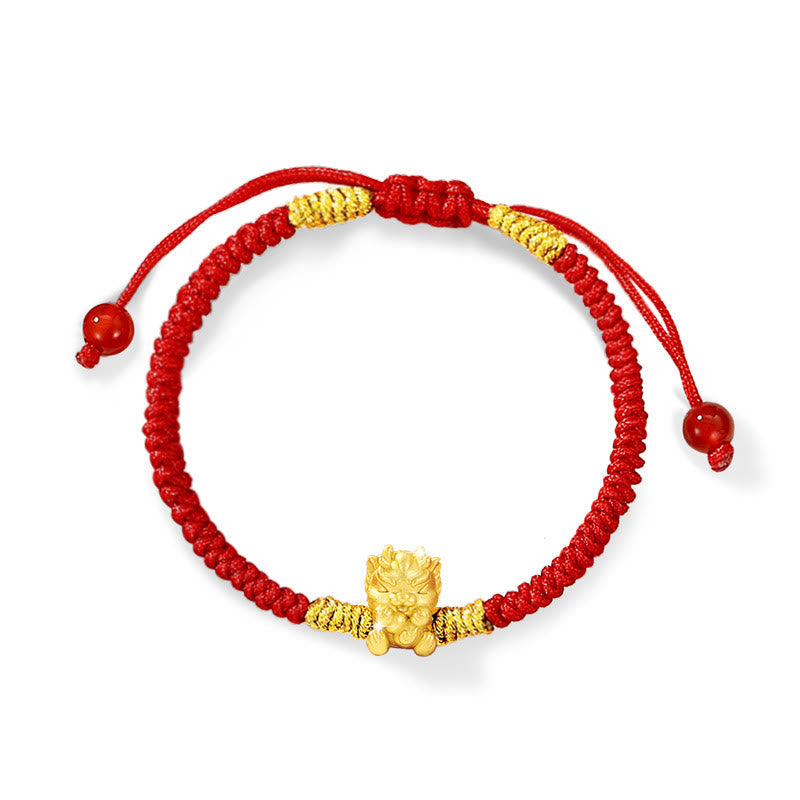 Buddha Stones 999 Sterling Silver Year of the Dragon Copper Coin Fortune Dragon Fu Character Luck Handcrafted Red String Braided Bracelet (Extra 30% Off | USE CODE: FS30)