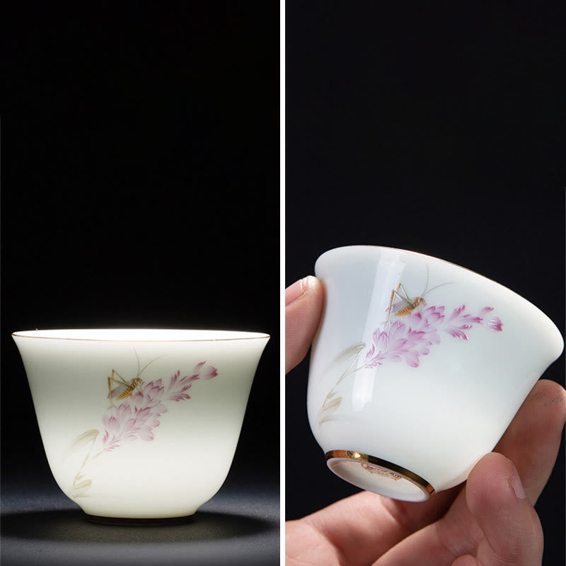 Buddha Stones Colorful Flowers Orchid Sea Waves Blue and White Porcelain Ceramic Teacup Kung Fu Tea Cup