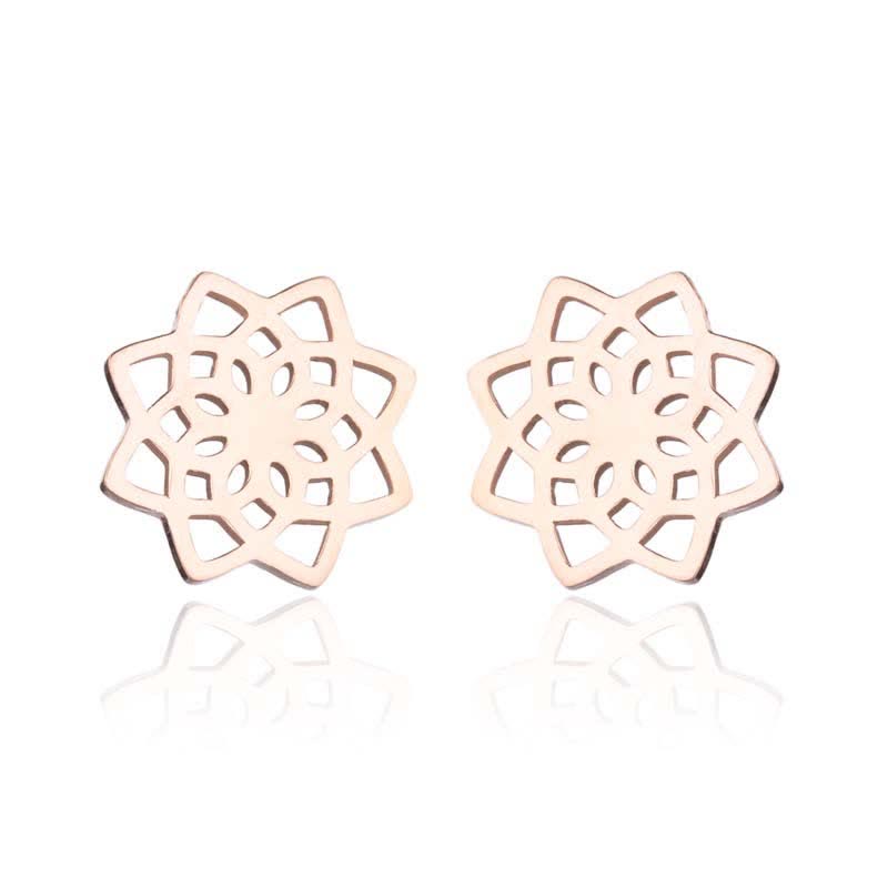 Buddha Stones Tibetan Lotus Pattern New Beginning Stud Earrings