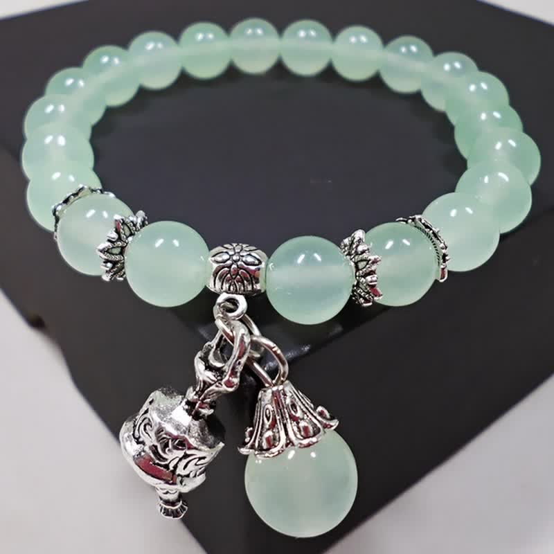 Buddha Stones Vintage Crystal Chalcedony Stone Energy Beaded Bell Charm Bracelet