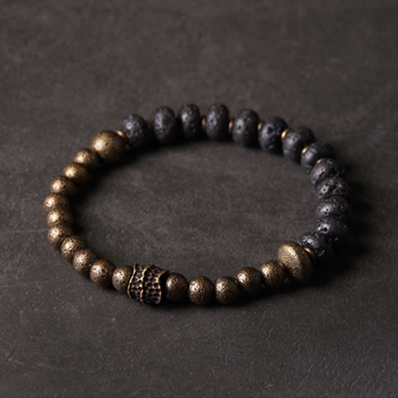 Buddha Stones Lava Rock Stone Copper Balance Cuff Bracelet Bangle