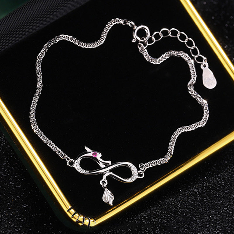 Buddha Stones Year Of The Dragon 999 Sterling Silver Zircon Endless Knot Tail Charm Luck Protection Bracelet (Extra 30% Off | USE CODE: FS30)