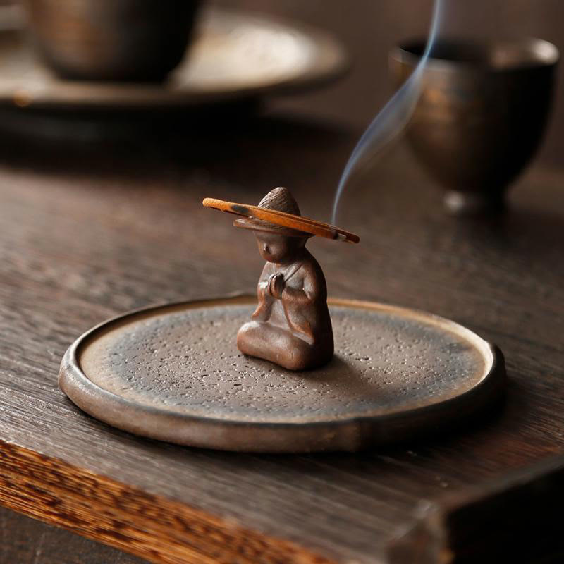 Buddha Stones Small Person Meditation Ceramic Spiritual Healing Incense Burner