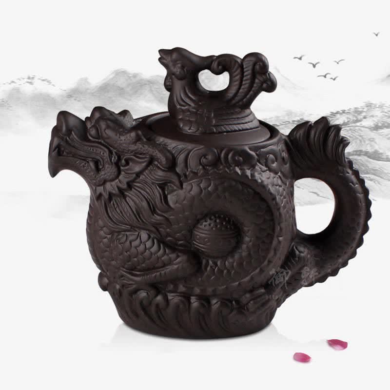 Buddha Stones Vintage Dragon Phoenix Ceramic Teapot