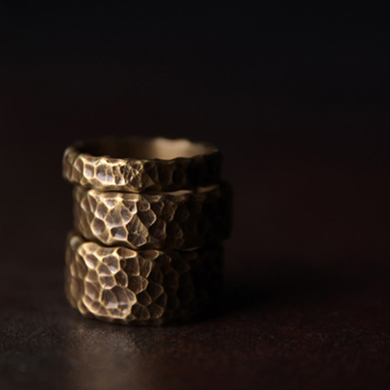 Buddha Stones Tibetan Bump Texture Design Copper Brass Luck Ring