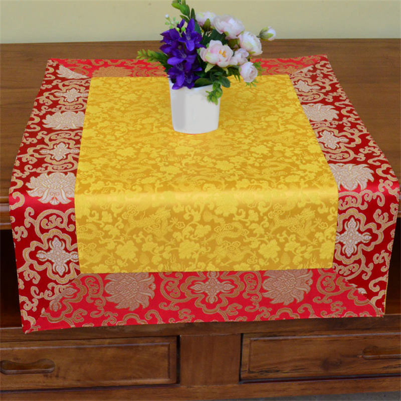 Buddha Stones Brocade Prayer Altar Flower Vajra Dragon Pattern Auspicious Symbols Table Runner