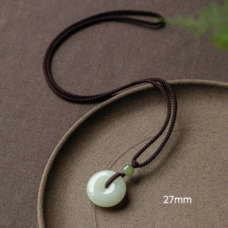 Buddha Stones Natural Round Jade Peace Buckle Luck Prosperity Necklace Pendant