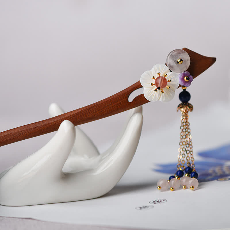 Buddha Stones Red Sandalwood Pink Crystal Charm Healing Hairpin Decorations
