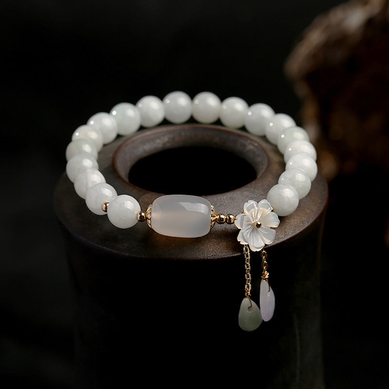 Buddha Stones "Hoping for Purity and Peace"Natural White Jade Bracelet Includes Gift Message Card