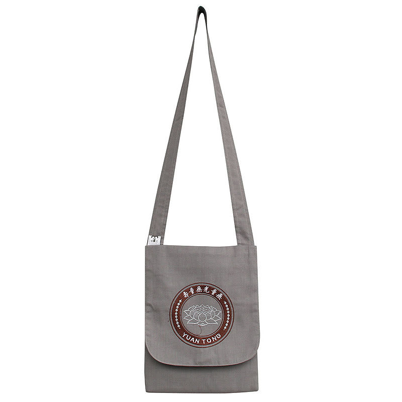 Buddha Stones Lotus Embroidered Spiritual Mind Practice Cotton Shoulder Bag Crossbody Bag
