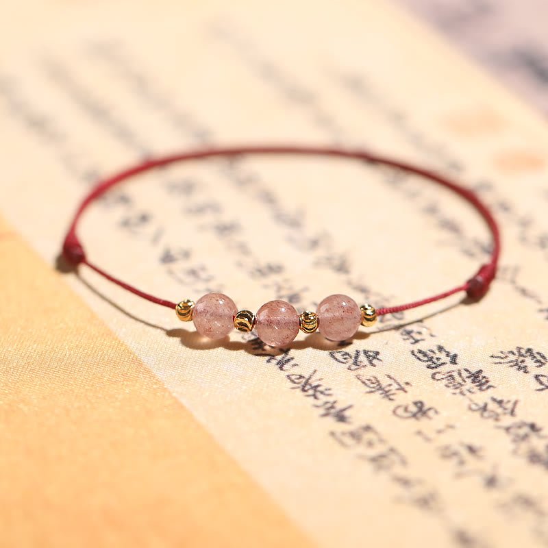 Buddha Stones Natural Strawberry Quartz Crystal Love Red String Weave Bracelet Anklet (Extra 30% Off | USE CODE: FS30)