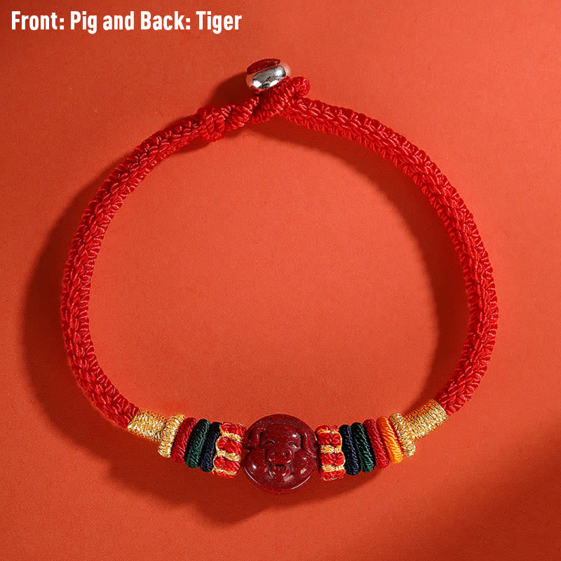 Buddha Stones Year of the Dragon 925 Sterling Silver Chinese Zodiac Cinnabar Auspicious Matches Blessing Bracelet (Extra 30% Off | USE CODE: FS30)