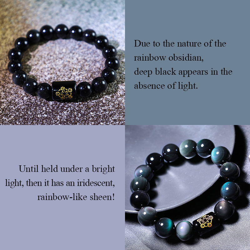Buddha Stones "Sending Balance and Protection" Rainbow Obsidian Bracelet Includes Gift Message Card