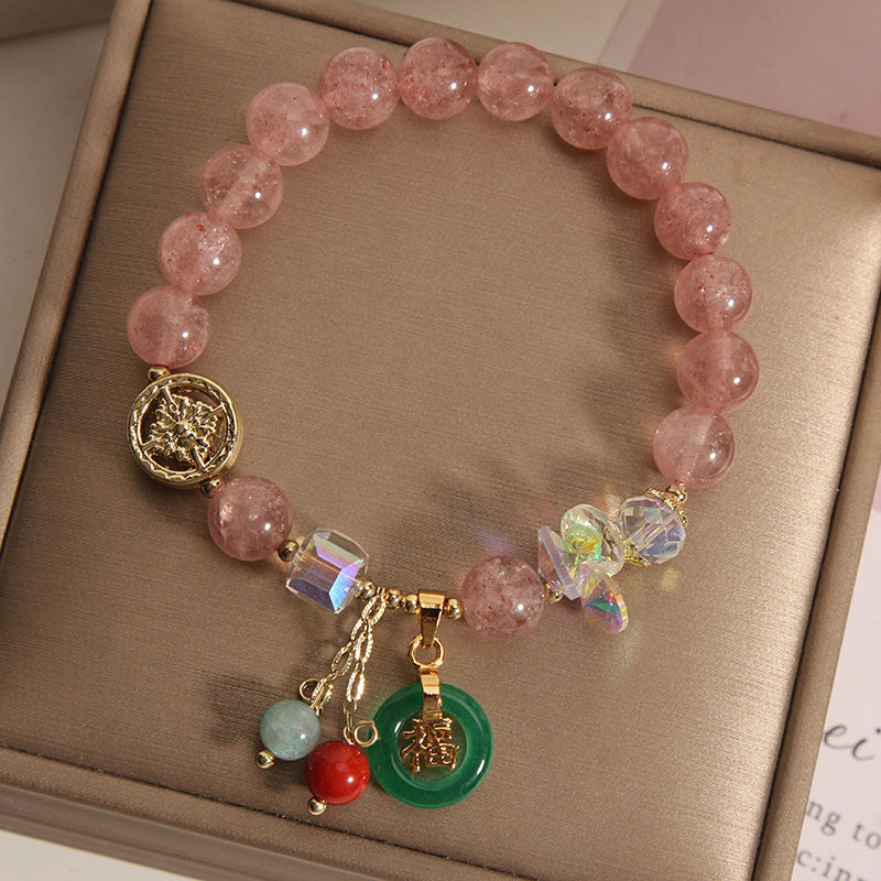 Buddha Stones "Sending Love and Harmony"Strawberry Quartz Bracelet Includes Gift Message Card