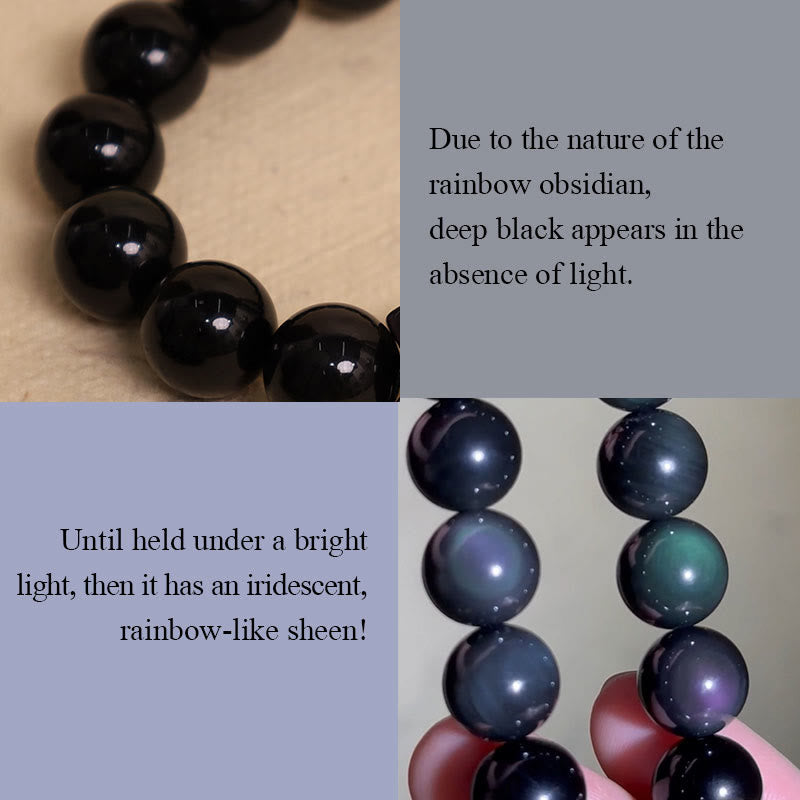 Buddha Stones "Sending Balance and Protection" Rainbow Obsidian Bracelet Includes Gift Message Card