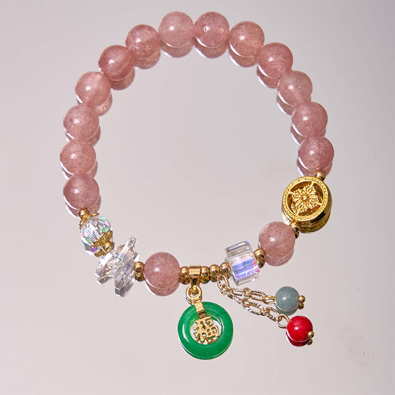 Buddha Stones "Sending Love and Harmony"Strawberry Quartz Bracelet Includes Gift Message Card