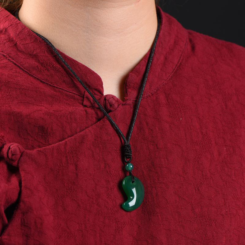 Buddha Stones Red Agate Green Agate Moon Pattern Confidence Calm Necklace