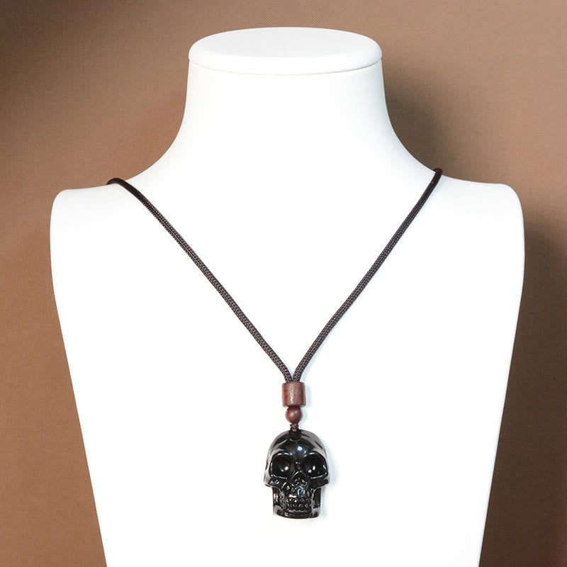 Buddha Stones Black Obsidian String Skeleton Fulfilment Necklace Pendant