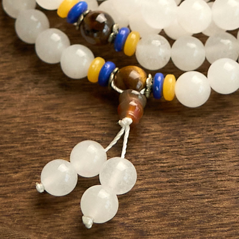 Buddha Stones 108 Mala Beads Natural Quartzite Wealth Luck Bracelet