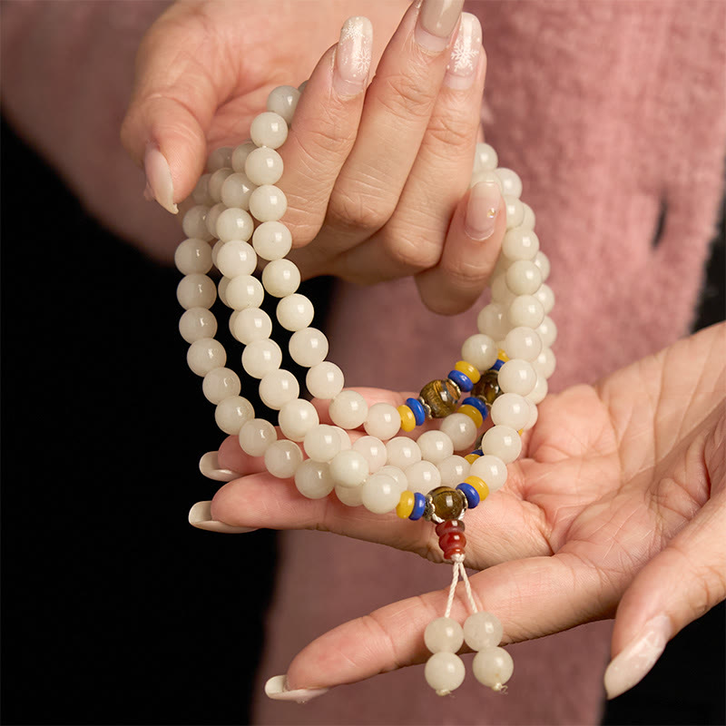 Buddha Stones 108 Mala Beads Natural Quartzite Wealth Luck Bracelet