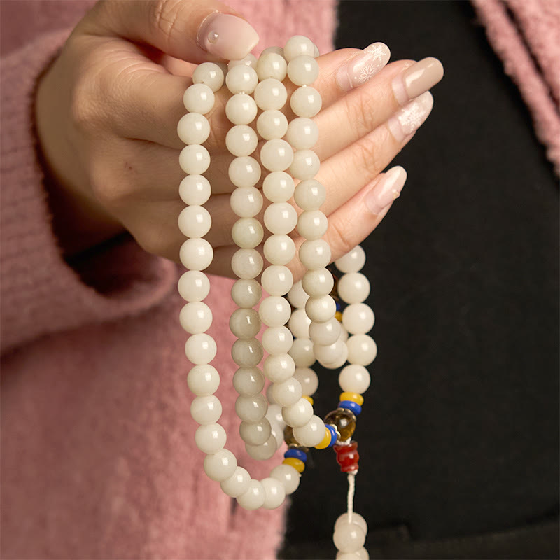 Buddha Stones 108 Mala Beads Natural Quartzite Wealth Luck Bracelet