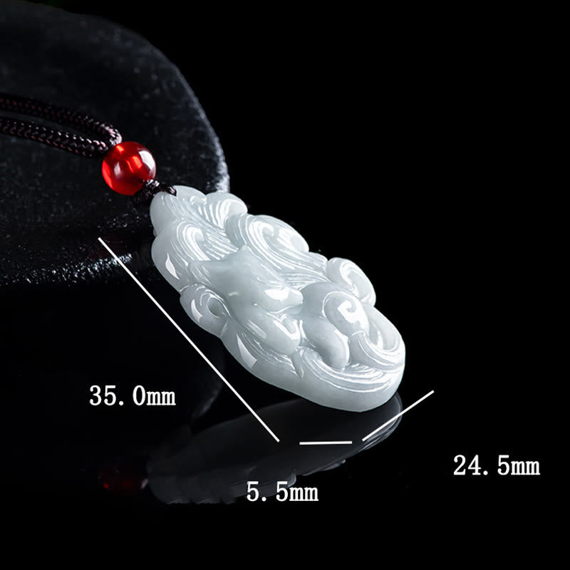 Buddha Stones Natural Jade Nine Tailed Fox Luck Necklace Pendant