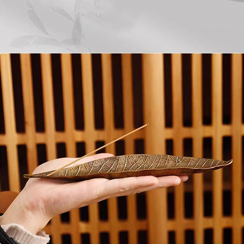 Buddha Stones Alloy Oriental Leaf Healing Incense Burner Decoration