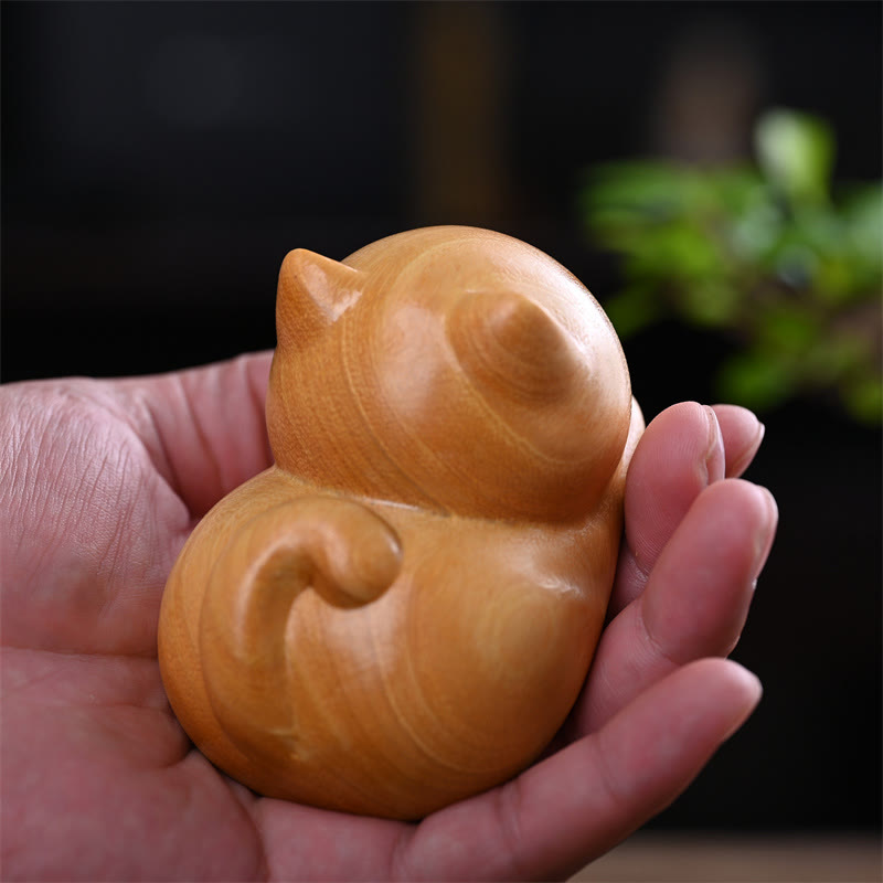 Buddha Stones Small Cute Confident Sleeping Cat Sandalwood Healing Home Decoration