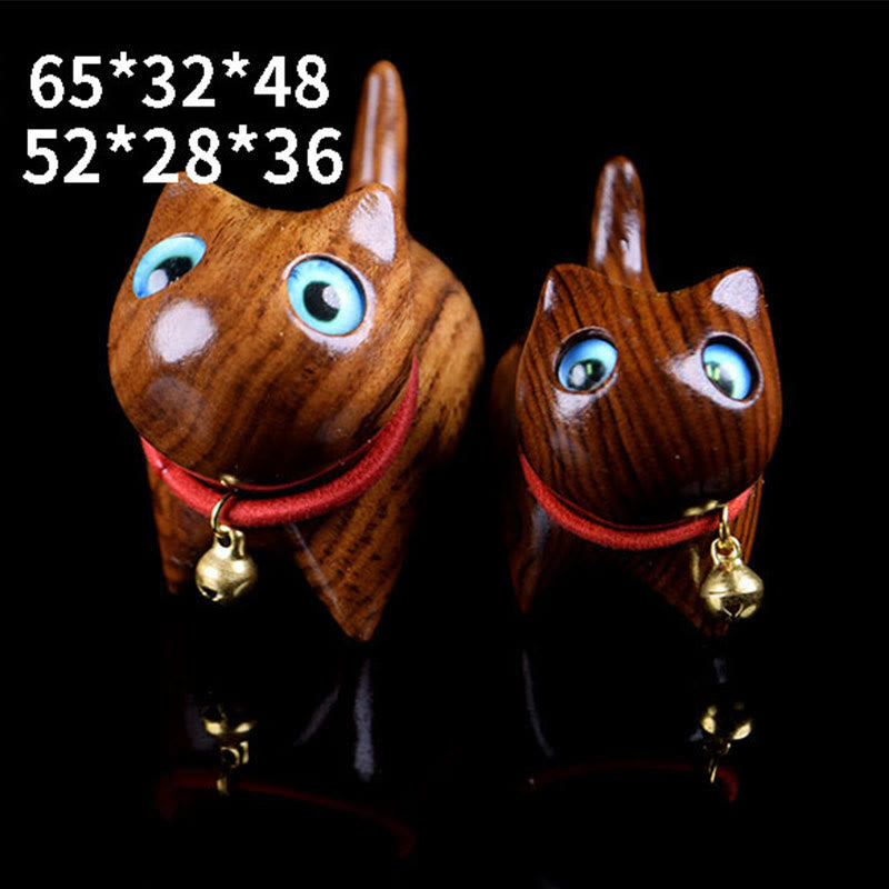 Buddha Stones Rosewood Carving Cat Warmth Home Decoration