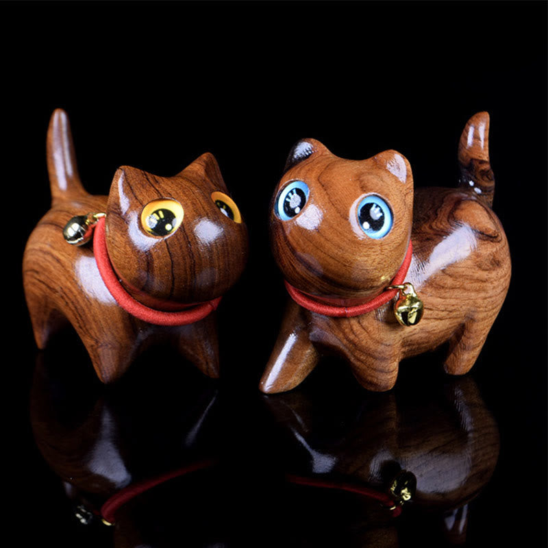 Buddha Stones Rosewood Carving Cat Warmth Home Decoration