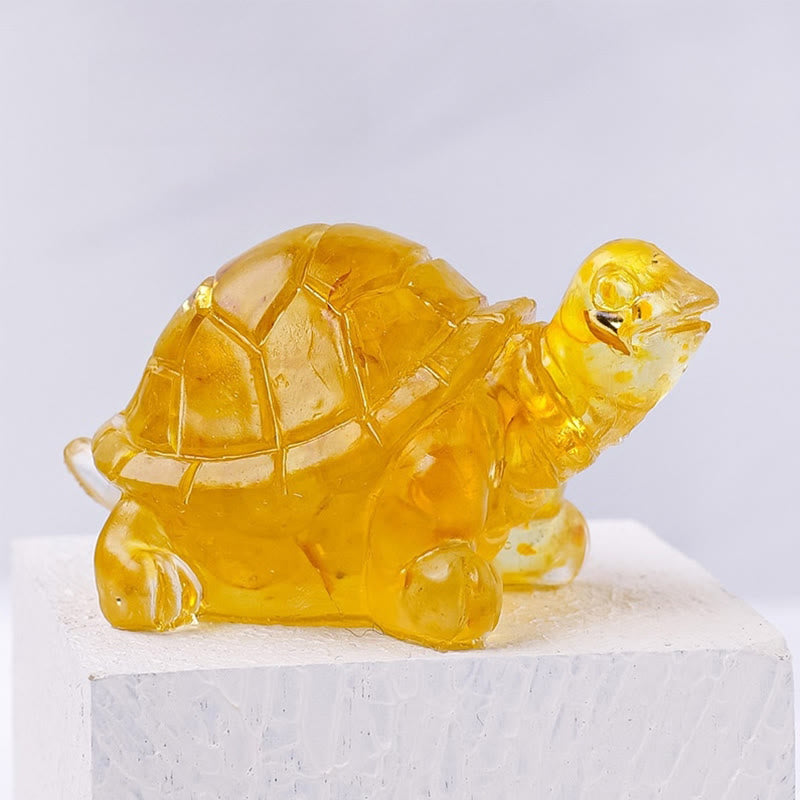 Buddha Stones Natural Crystal Gravel Drip Resin Small Turtle Decoration Statue