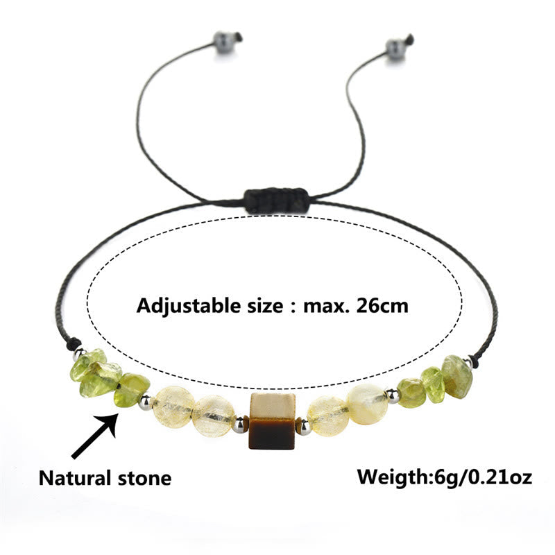 Buddha Stones Find Your Joy Peridot Citrine Tiger Eye Peace Rope Bracelet